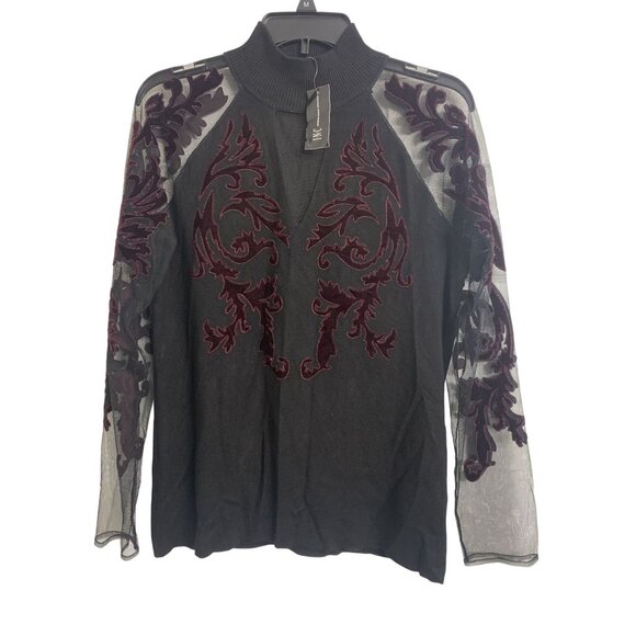 NWT INC International Concepts XL Whimsigoth Grunge Knit Velvet Sheer Sweater - Picture 1 of 8